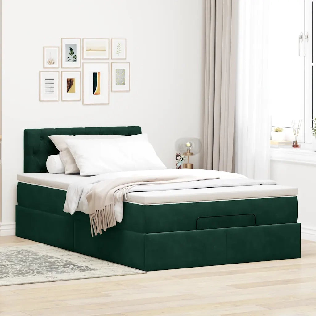 Pouf Letto con Materasso e LED Verde Scuro 120x190cm in Velluto 3312683
