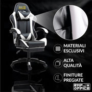RMF Sedia Gaming Professionale Ergonomica Reclinabile, Poltrona Gaming Seduta Comoda e Rilassante con Poggiapiedi - Sedia per Gamer con Ruote Girevoli, Altezza Regolabile (Bianca-Nero)
