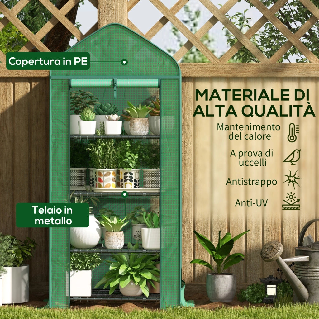 Serra per Piante 4 Ripiani ¨C Minimal ¨C Verde Scuro 69x49x158 cm