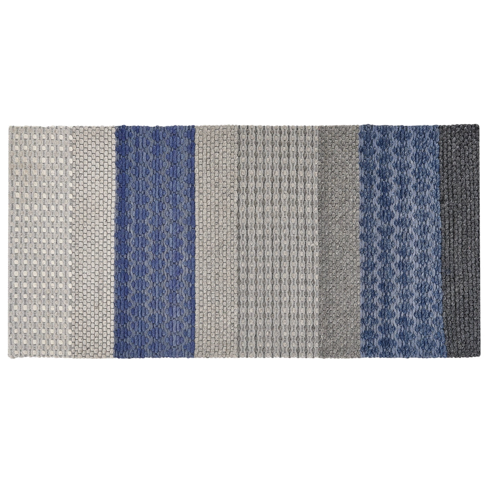 Tappeto tappetino 80 x 150 cm Lana Blu e Grigio Camera da Letto