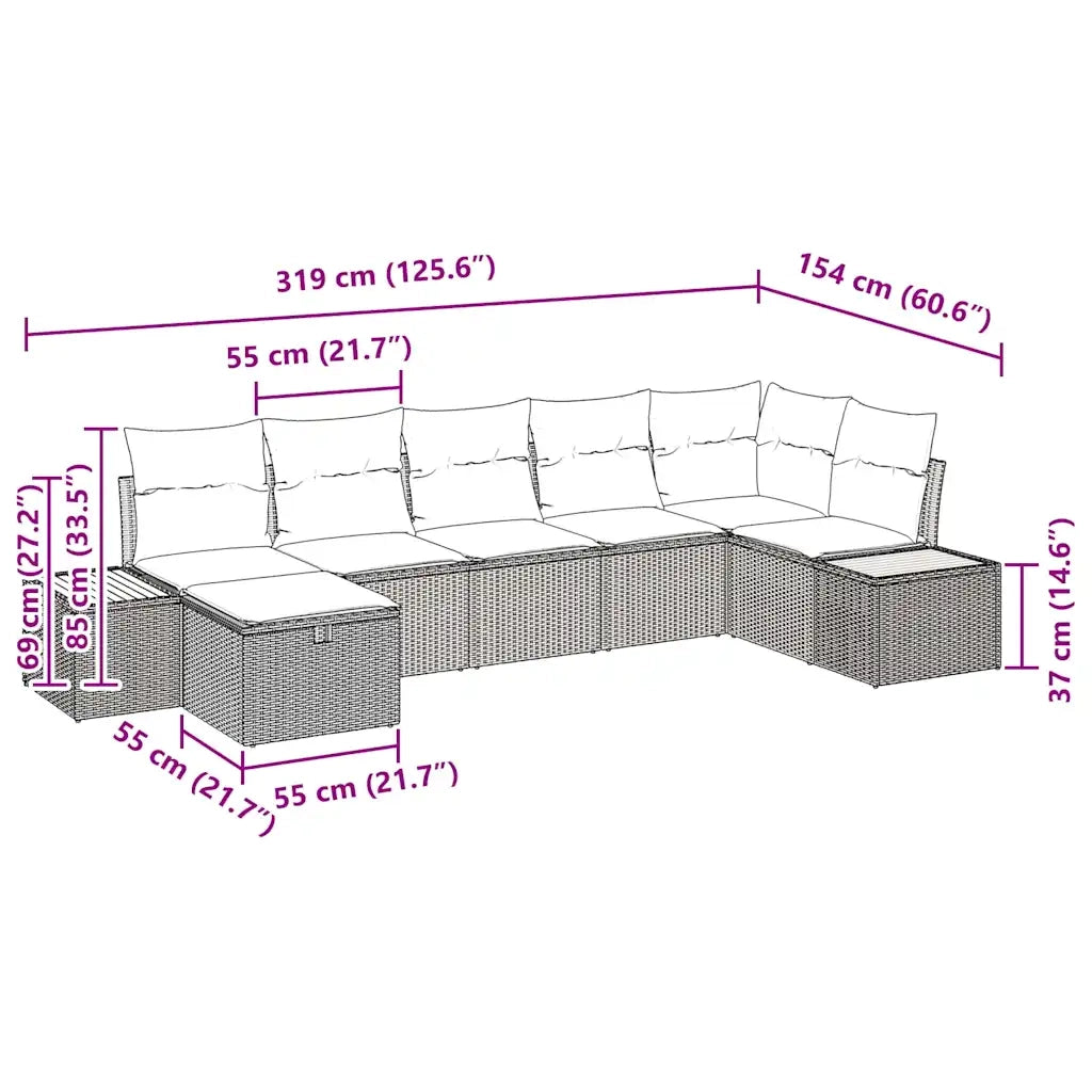Set Divano da Giardino con cuscino 8 pcs Nero polyrattan 3359639