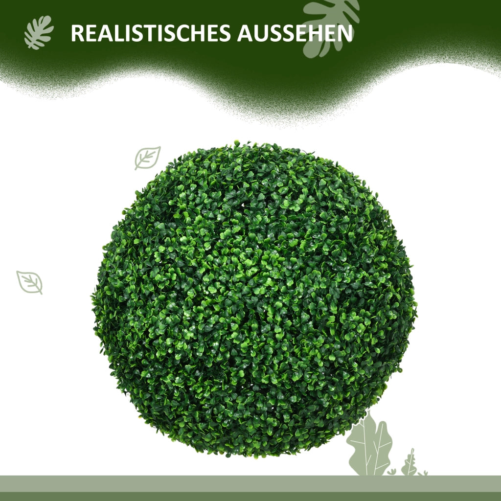 Set 2 Pezzi Piante Artificiali Bosso - Xylo - Sfera Verde per Interno ed Esterno con Protezione UV