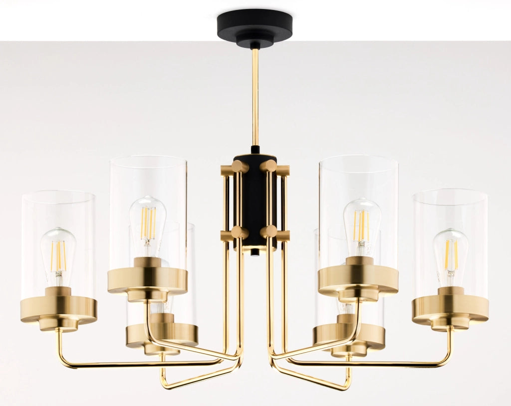 Lampadario classico RAMIREZ oro/nero 6xE27 vetro trasparente