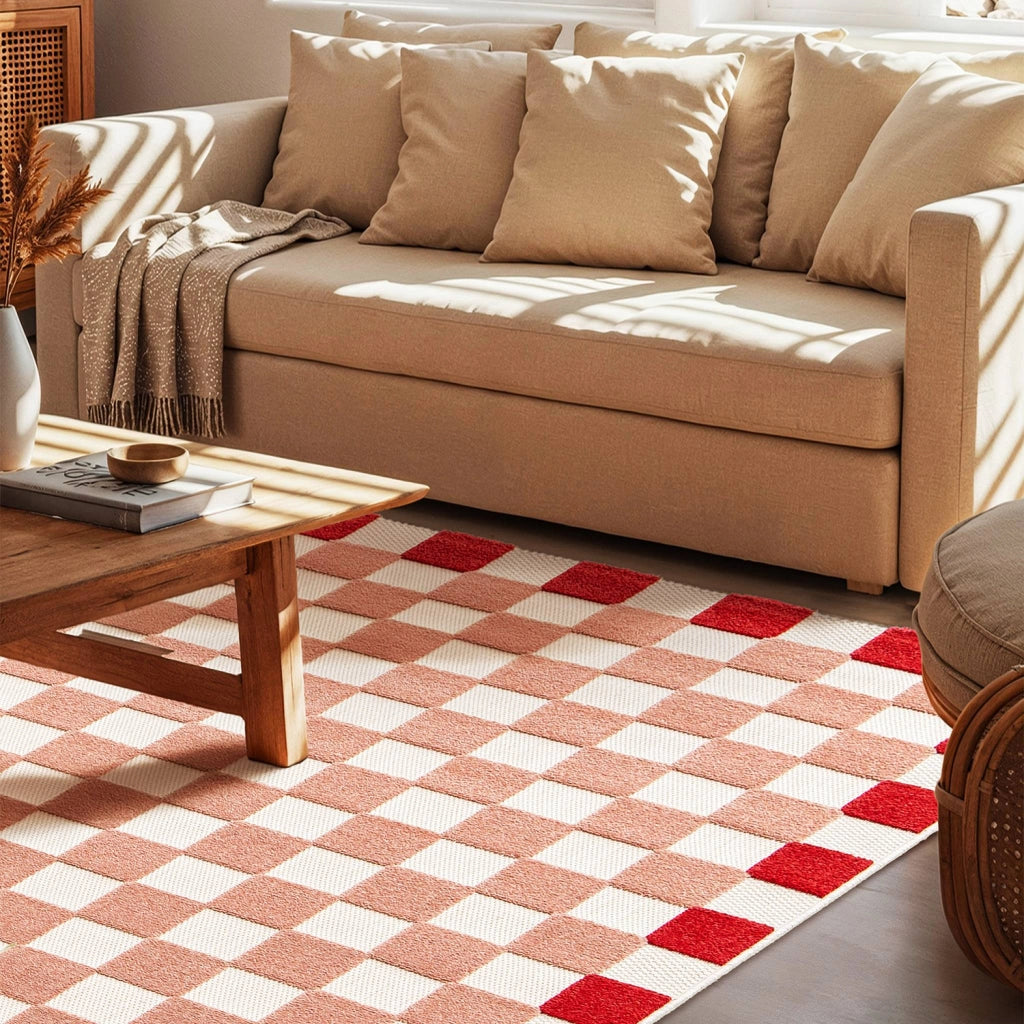 Tappeto da interno/esterno a scacchi rosa e rosso