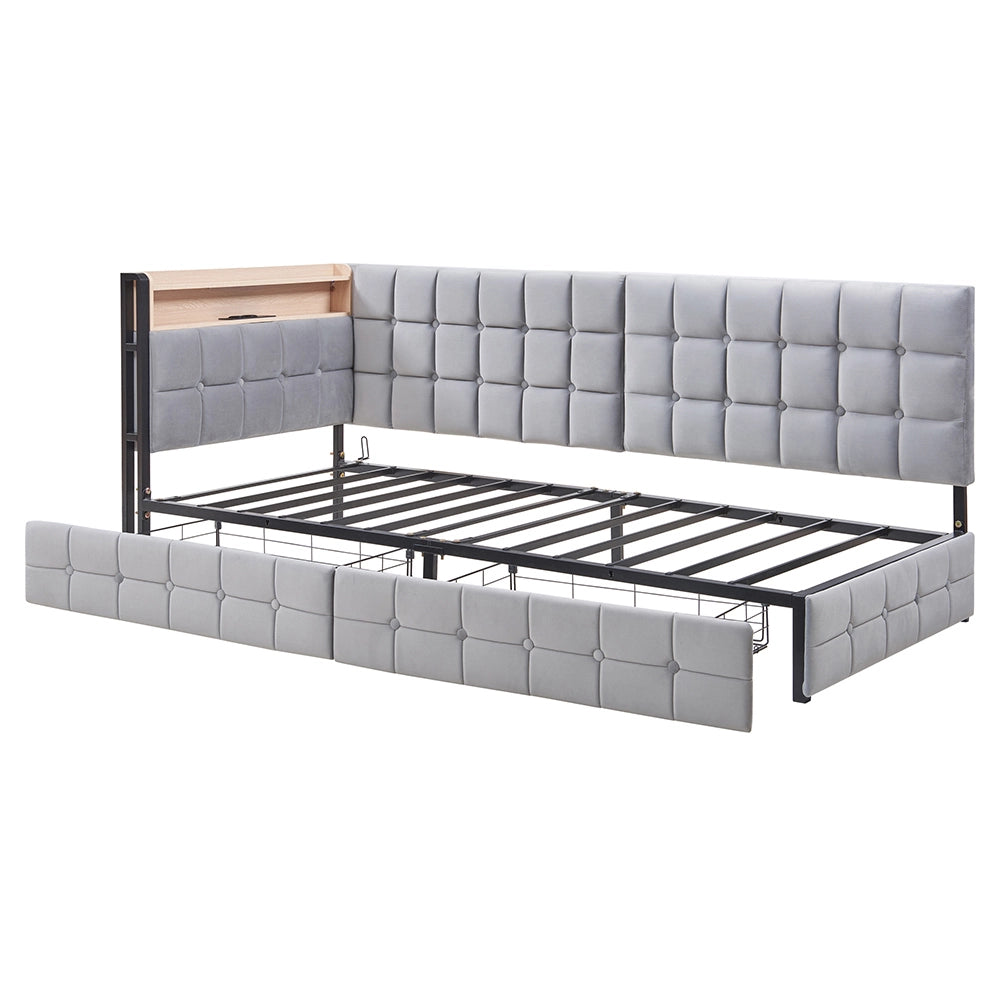 Divano letto - Xylo - 90x200 cm 2 cassetti LED USB grigio