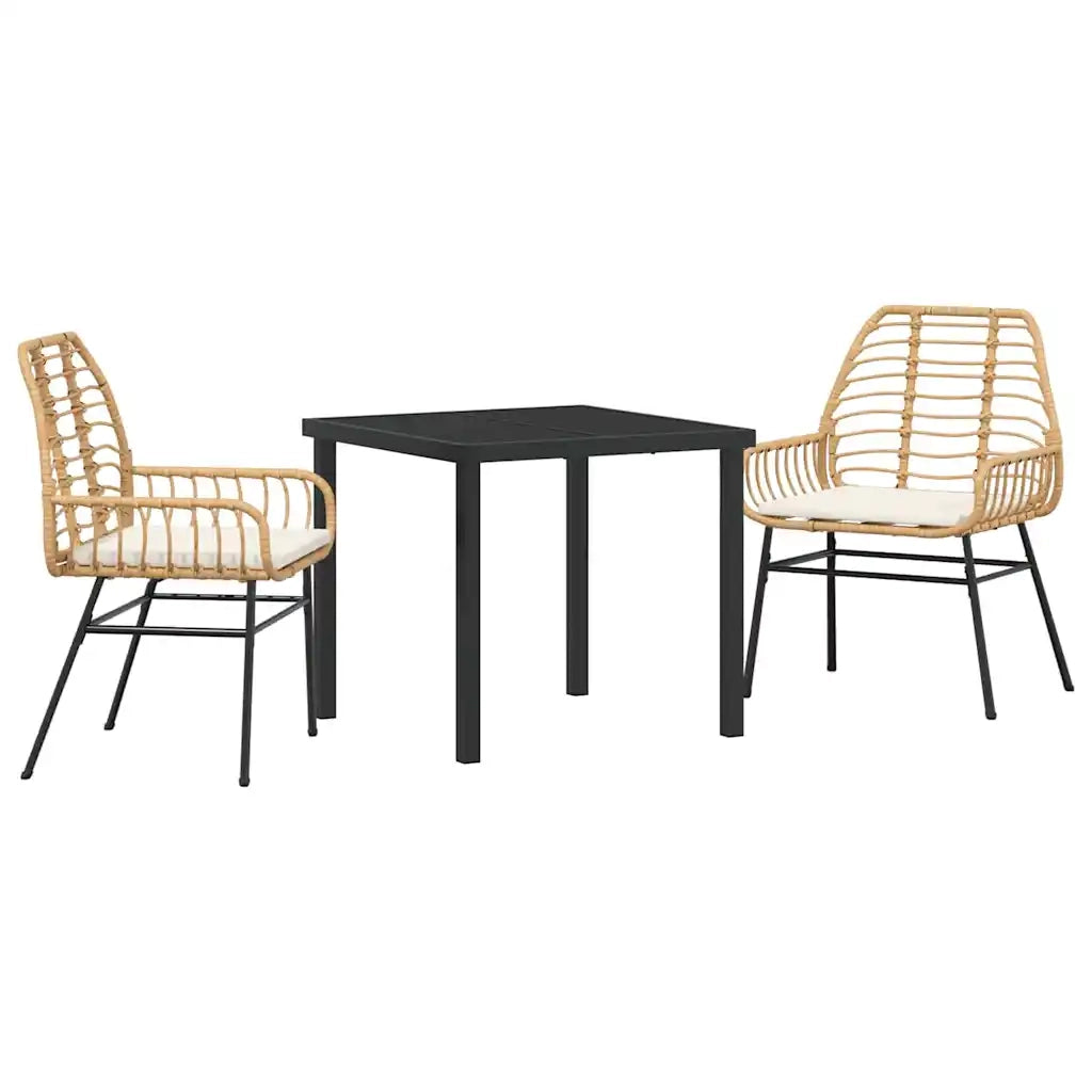 Set da Pranzo per Giardino 3 pcs Marrone polyrattan