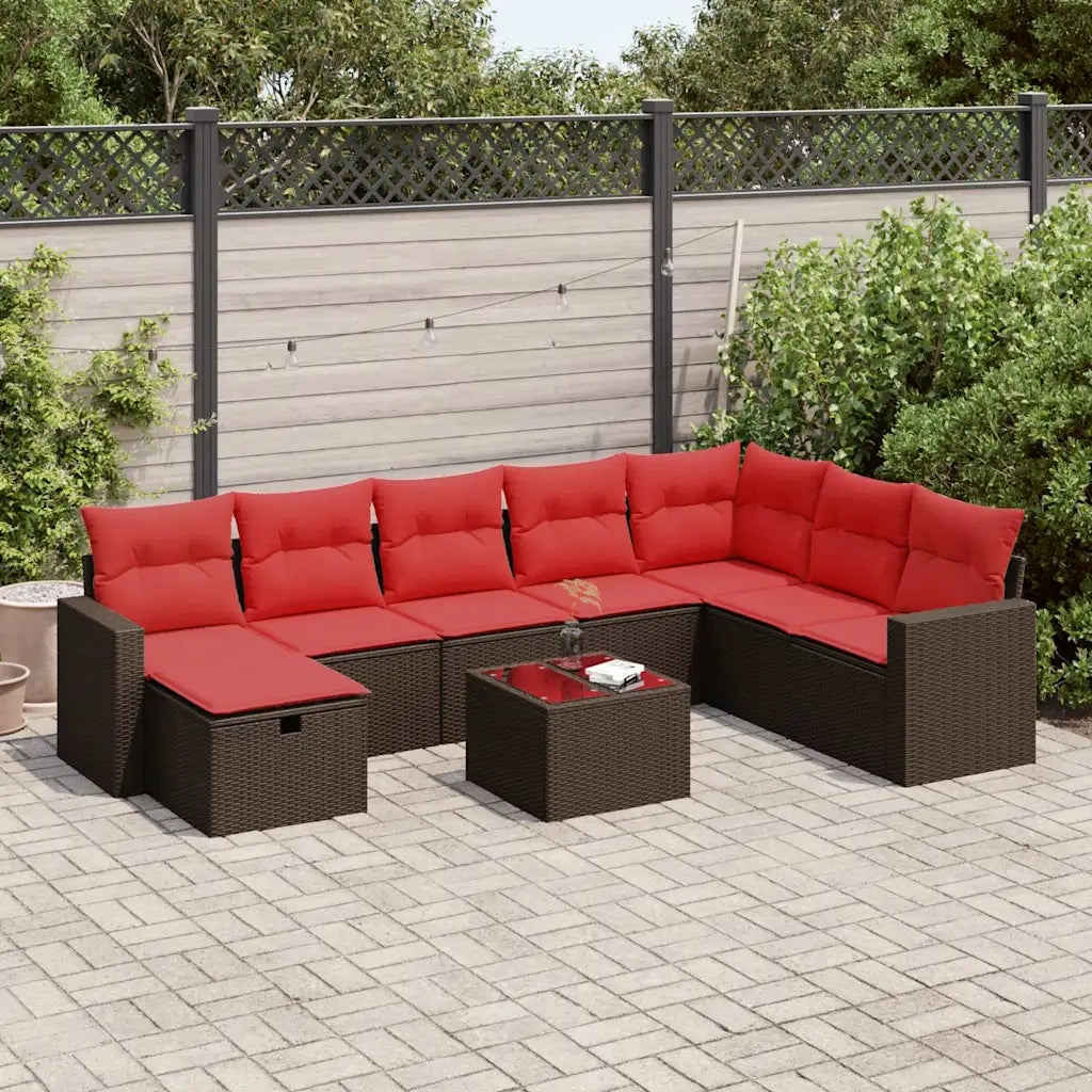 Set Divani da Giardino 9pz con Cuscini Marrone in Polyrattan 3325450