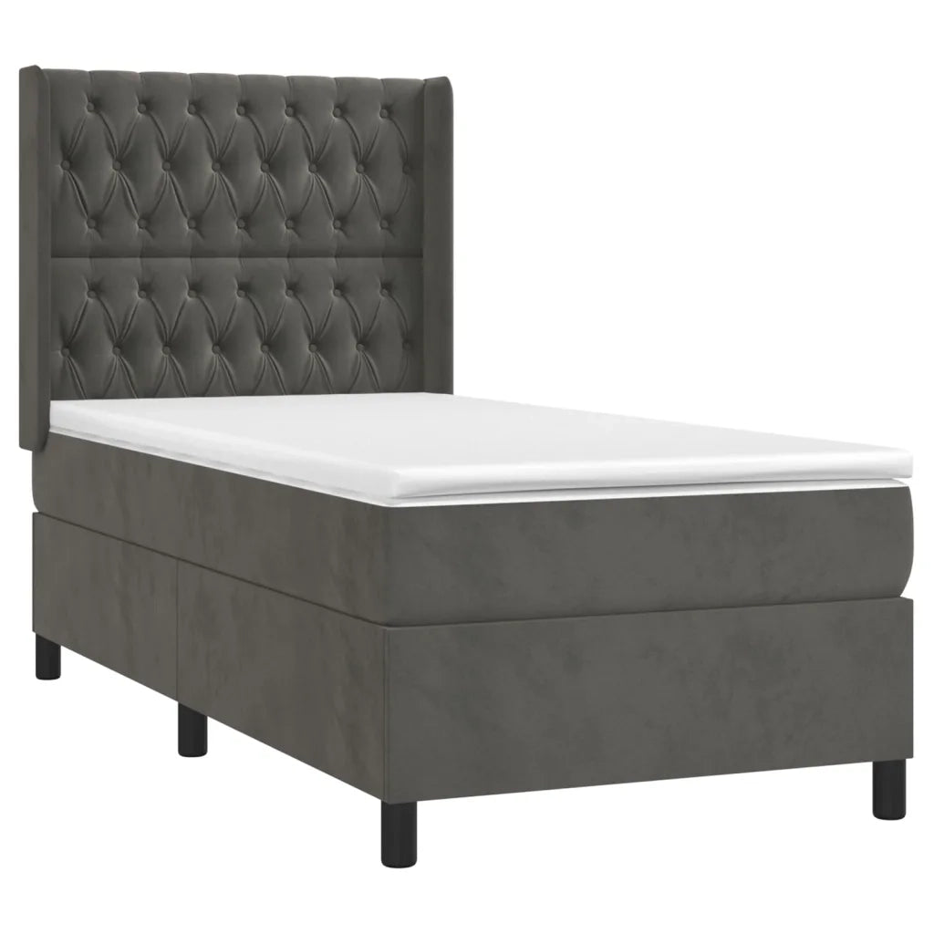 Letto a Molle con Materasso e LED Grigio Scuro 80x200cm Velluto 3139710