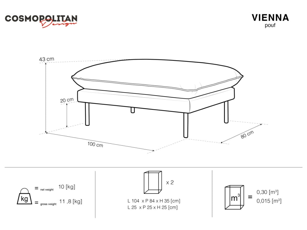Cosmopolitan Design - Pouf "Vienna" in velluto blu reale 