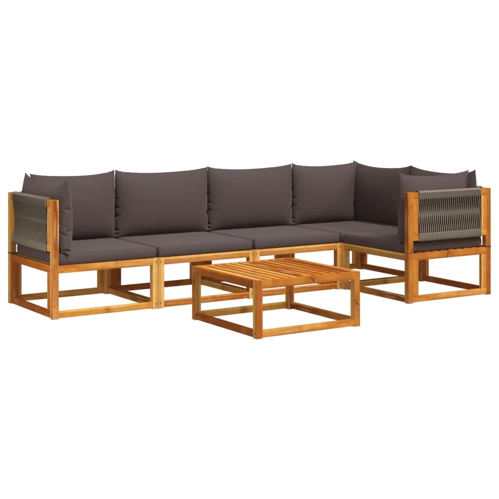 Set di divani da giardino 6 pezzi con cuscini in legno di acacia e corda 3278829