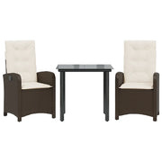 Set da Pranzo da Giardino 3pz | Set Salotto da Giardino con Cuscini in Polyrattan Marrone