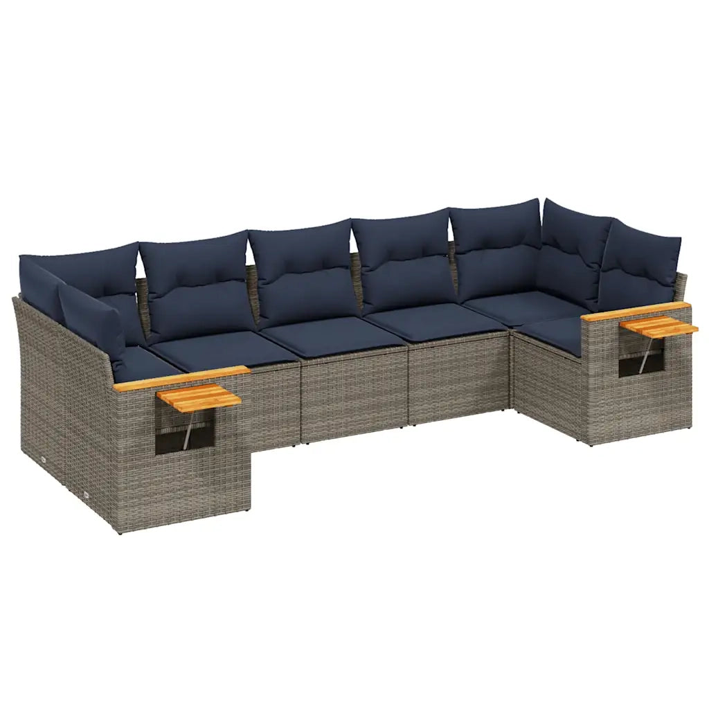 Set Divani da Giardino 7 pz con Cuscini Grigio in Polyrattan 3227111