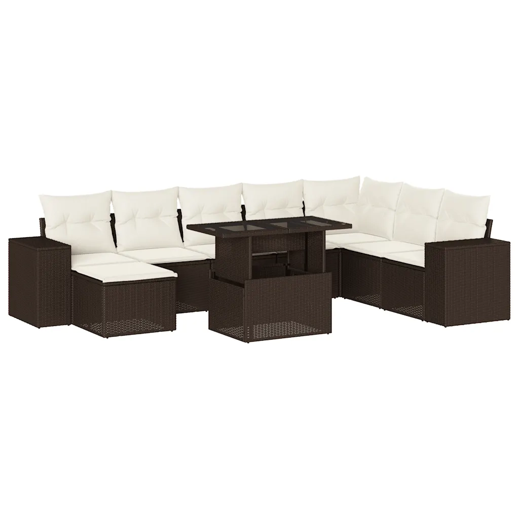 Set Divani da Giardino 9pz con Cuscini Marrone in Polyrattan 3269363