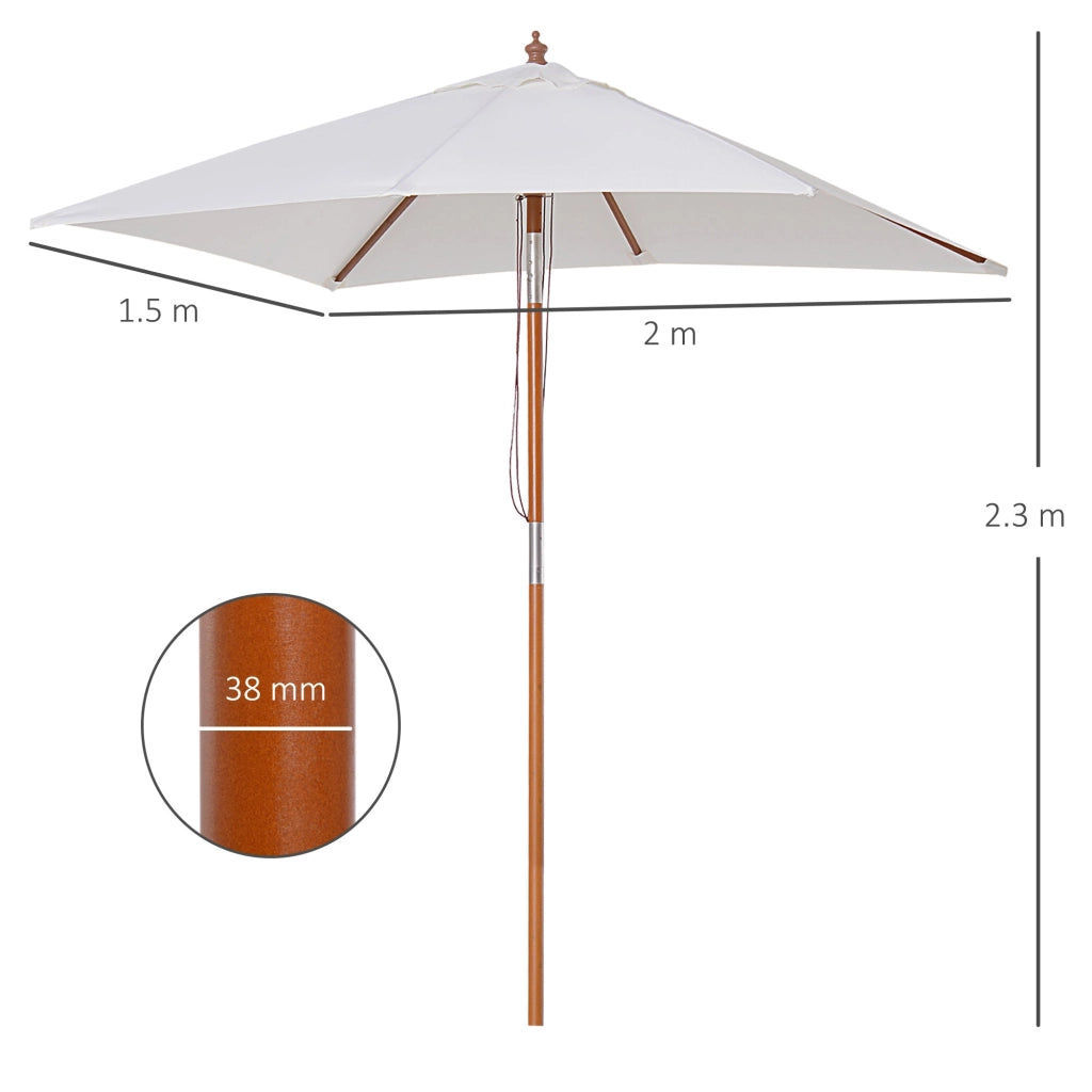 Ombrellone da Giardino 2x1,5 m Palo Ø38 mm in Legno Beige