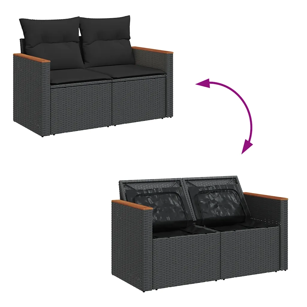 Set Divani da Giardino con Cuscini 7pz Nero Polyrattan Acacia 3327506