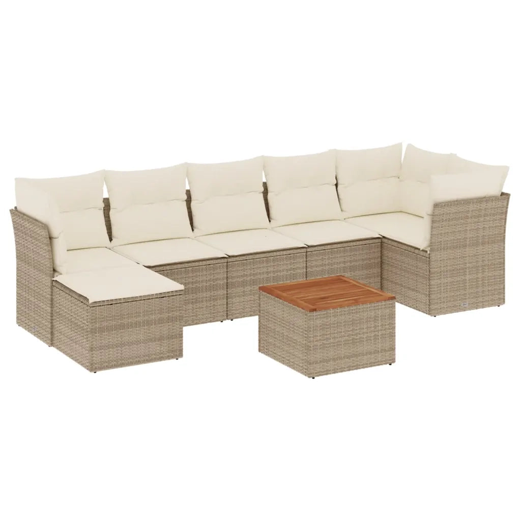 Set Divano da Giardino 8 pz con Cuscini Beige in Polyrattan 3256086