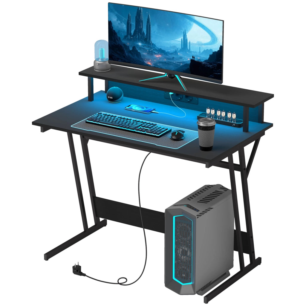 Scrivania Gaming con LED e Ripiani 100x60 cm ¨C Minimal ¨C Nero