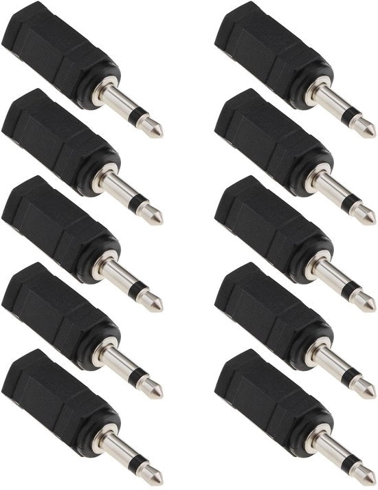 Adattatore 3,5 mm Mono a Stereo - 10 pezzi - Ideale per cuffie - Nero - Adatto per telefoni cellulari - Perfetto per computer e dispositivi portatili