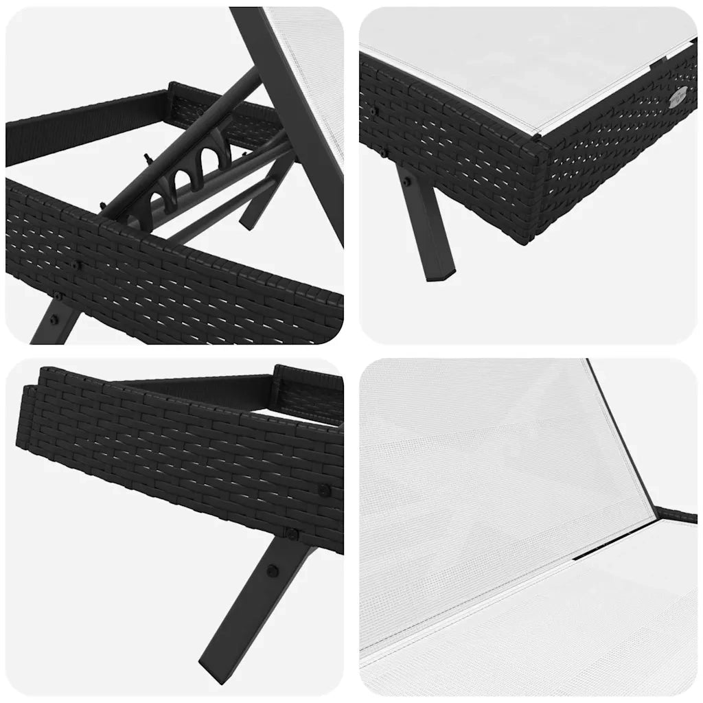 Lettino da sole Nero e Bianco 197 x 70 x 82 cm polyrattan 42009978