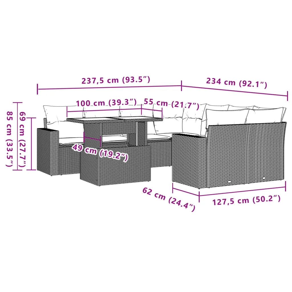 Set Divani da Giardino 9pz con Cuscini Marrone in Polyrattan 3267173