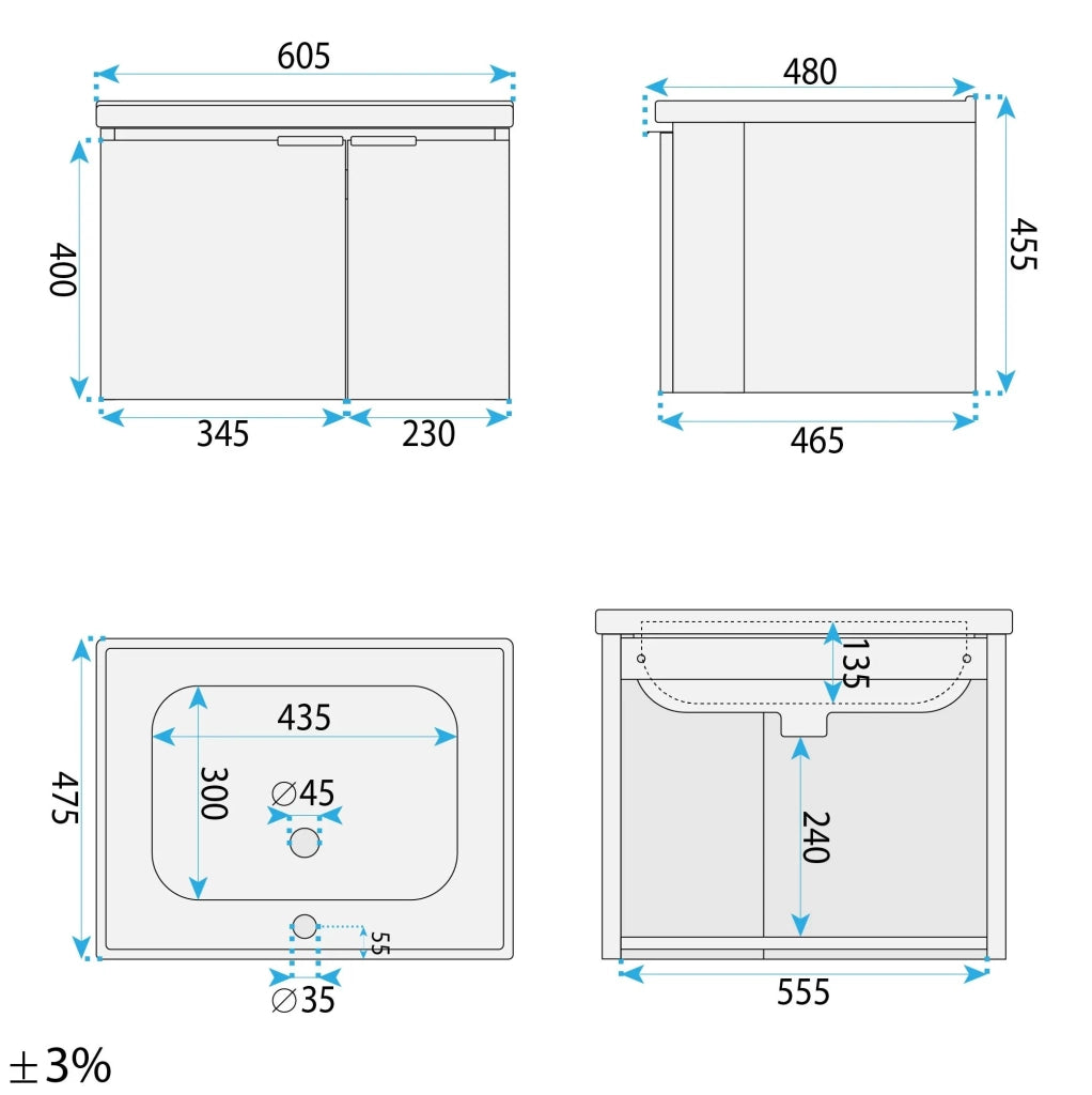 Set Mobili Da Bagno Con Lavabo Nova Db06-60 60cm