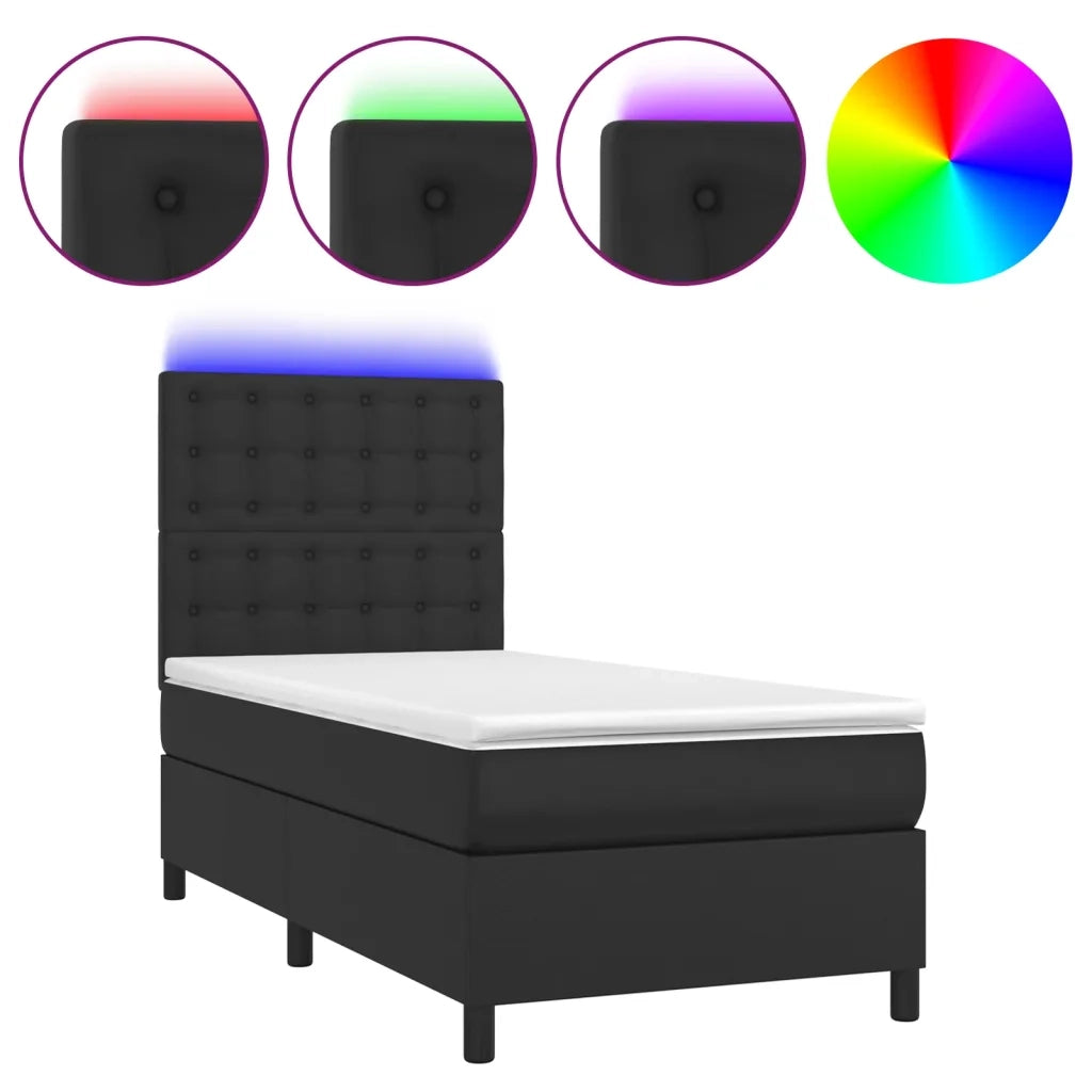 Giroletto a Molle con Materasso e LED-Struttura Letto Nero 90x190 cm Similpelle 182873