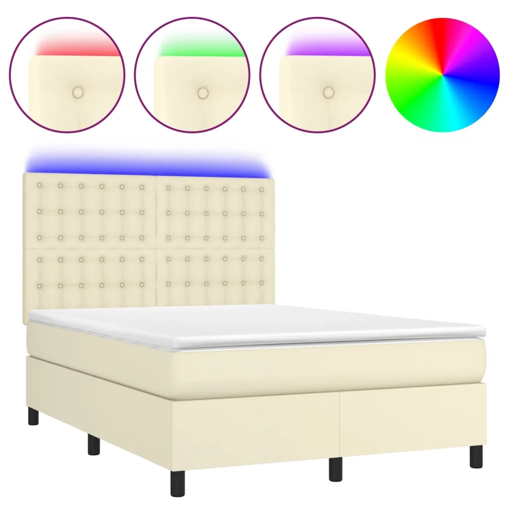 Giroletto a Molle con Materasso e LED Crema 140x190 cm 3135941