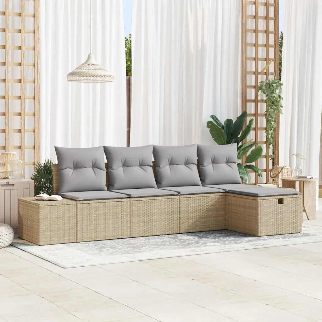 Set Divano da Giardino con cuscino 5 pcs Beige polyrattan