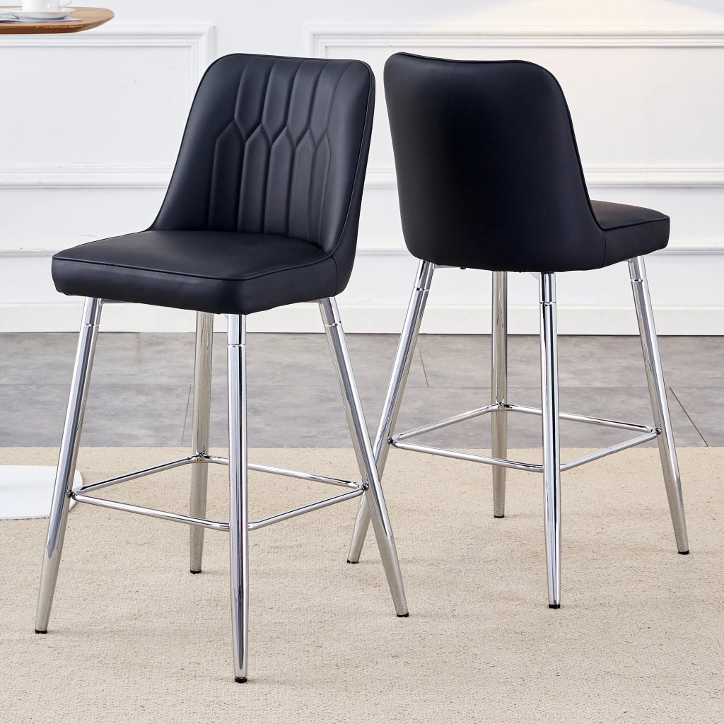 Set 2 Sgabelli da Bar ¨C MINIMAL ¨C Similpelle Nera, Struttura Metallo, 100 cm