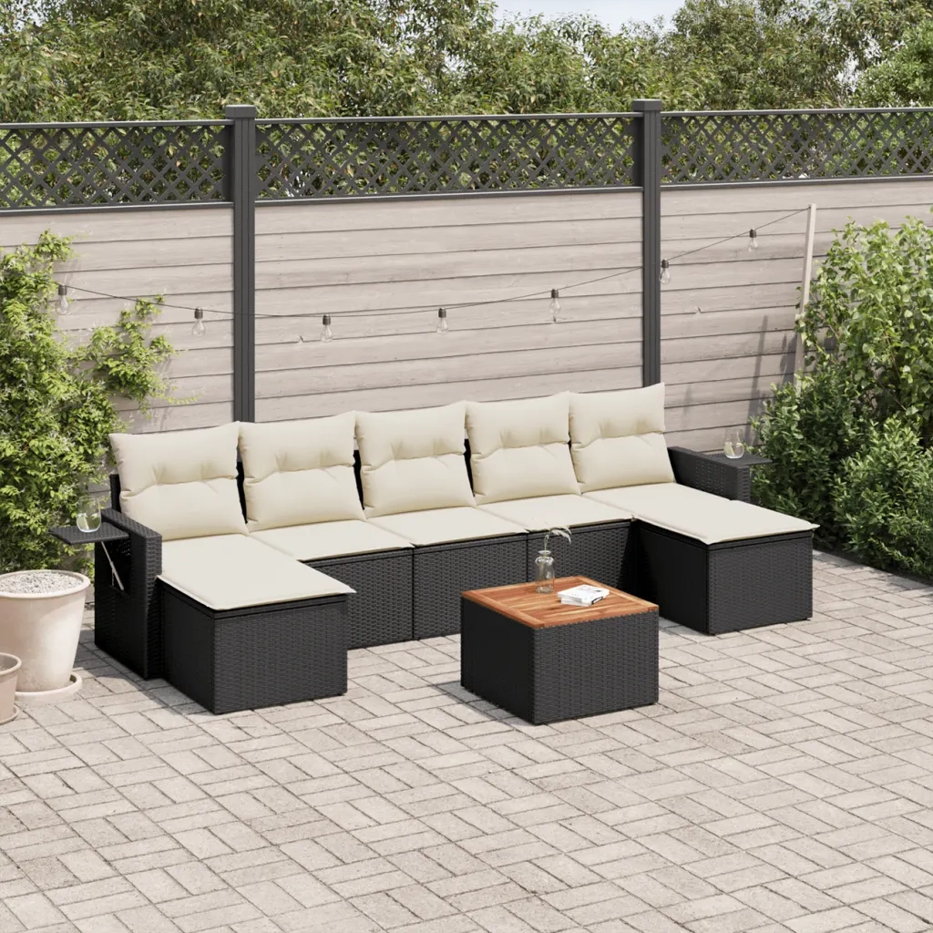 Set Divani da Giardino con Cuscini 8 pz Nero in Polyrattan 3257022