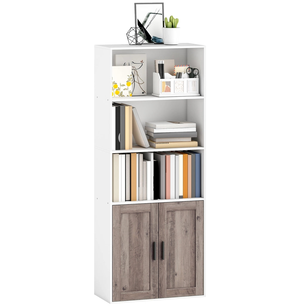 Libreria con Ante e Scaffale Aperto ¨C Minimal ¨C 60x30x149,5 cm Bianco e Marrone