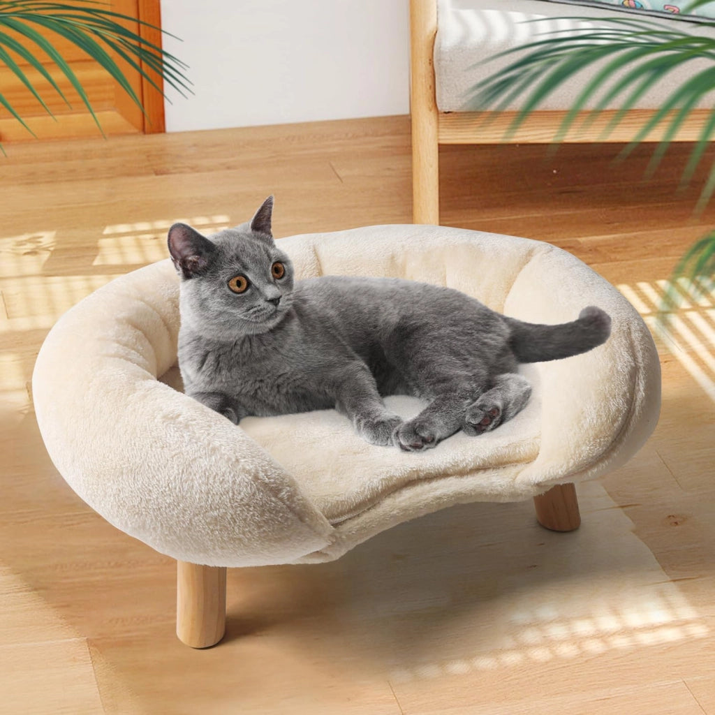 Sofa per Gatti 50×40×24 cm Beige con Bordo Avvolgente; Fondo Antiscivolo e Struttura Confortevole