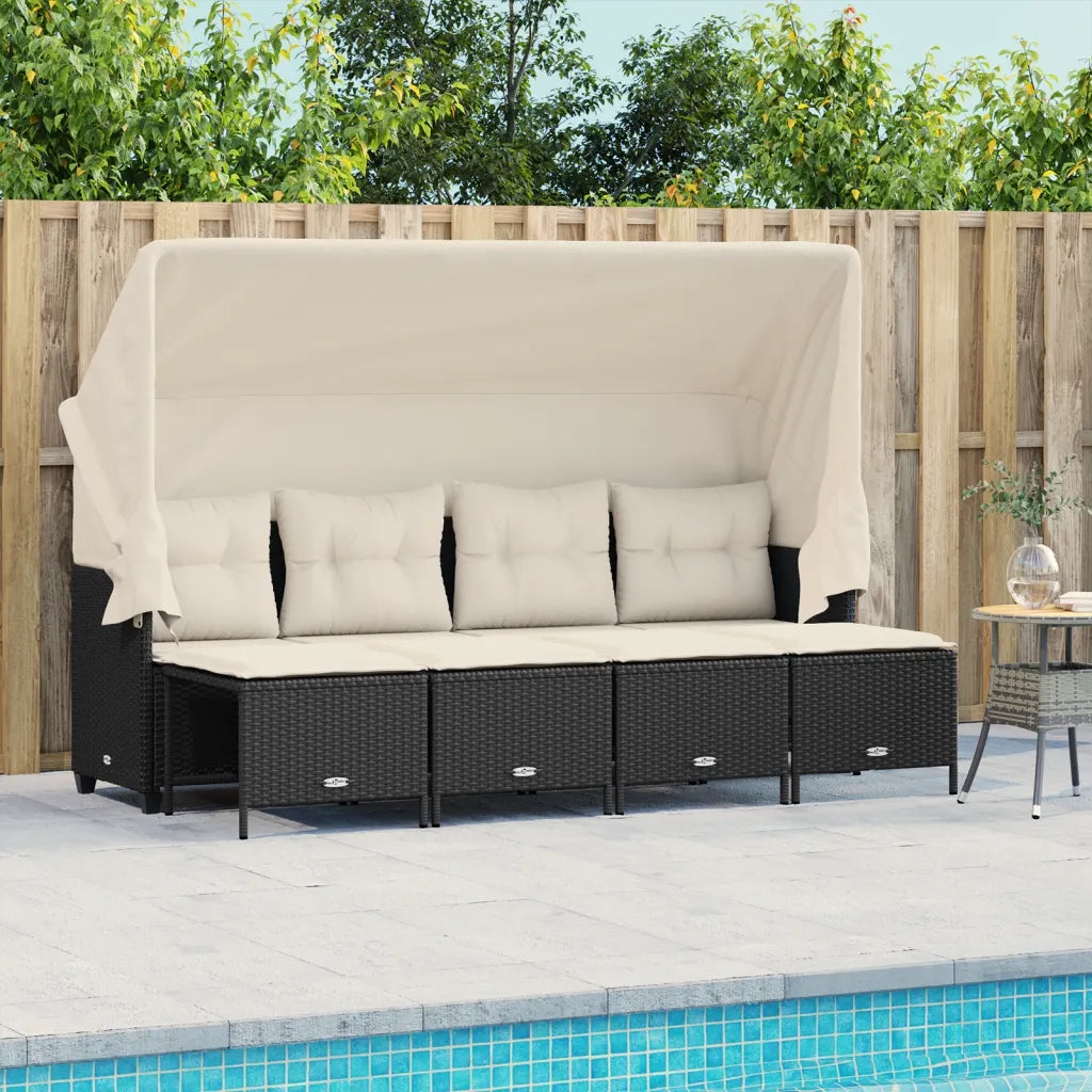 Set Divani da Giardino 5 pz | Set Salotto da Giardino con Cuscini in Polyrattan Nero