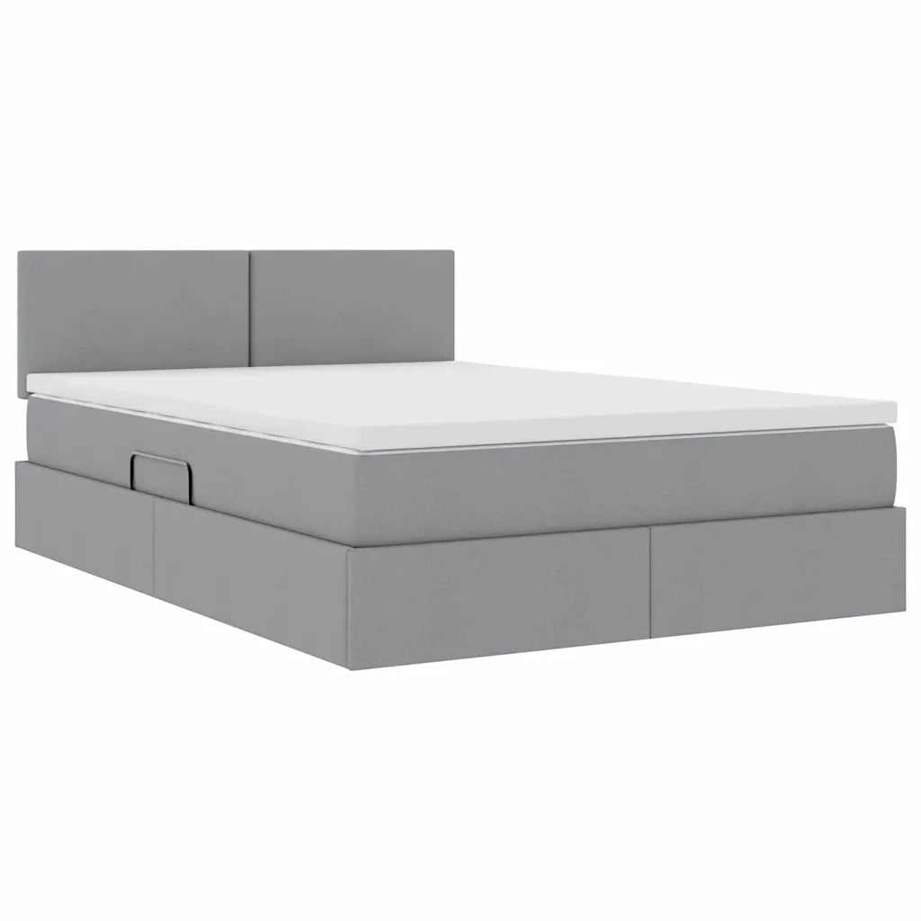 Letto con contenitore e LED Grigio chiaro 140 x 190 cm Tessuto