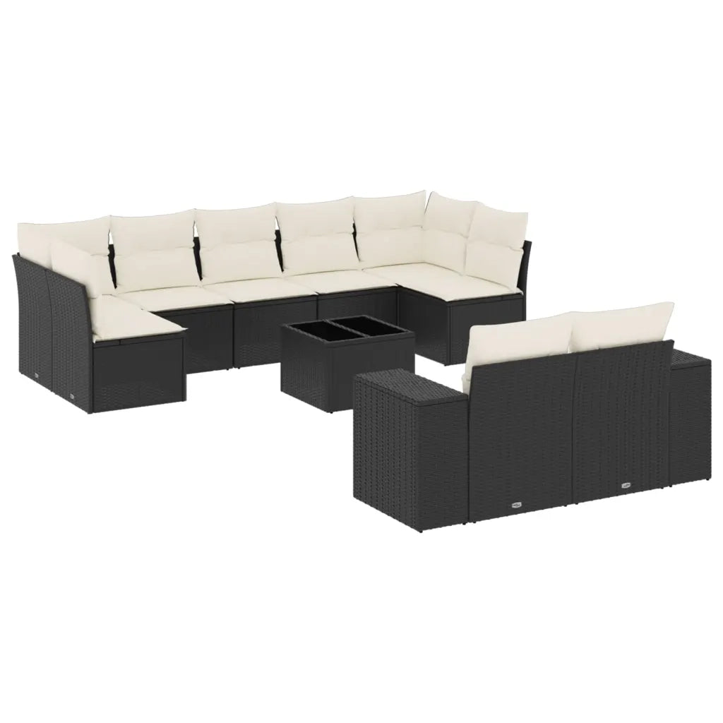 Set Divani da Giardino 10pz con Cuscini in Polyrattan Nero