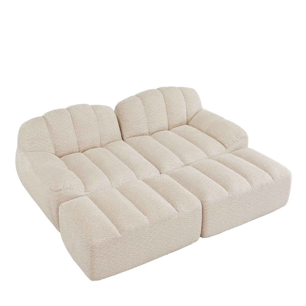 Divano Modulare 2 Posti con 2 Ottoman ¨C MINIMAL ¨C Tessuto Morbido Beige, Senza Braccioli