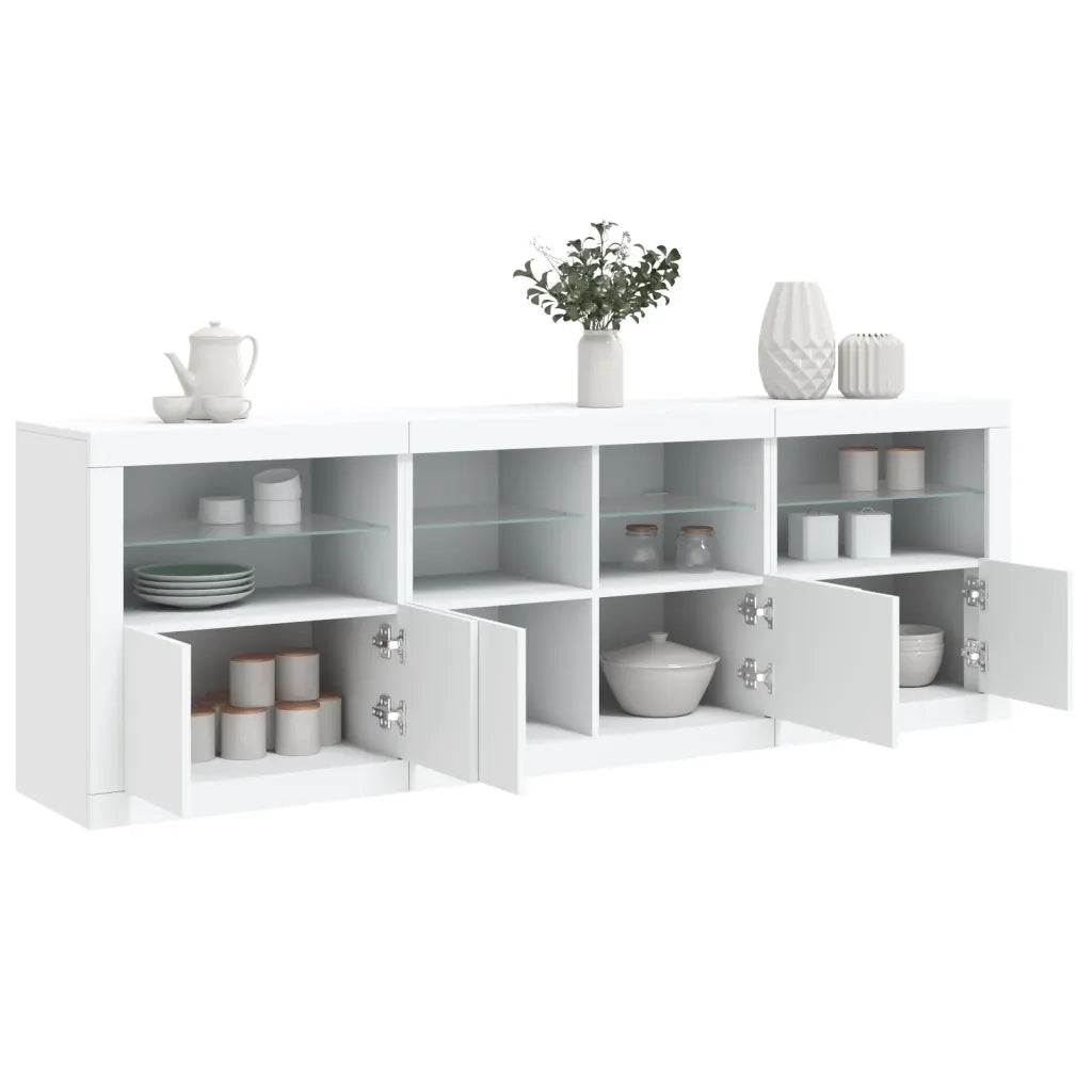 Credenza con Luci LED Bianca 202x37x67 cm 3209009