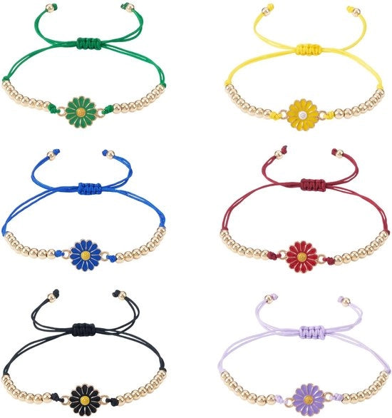 Bracciali Flessibili con Cinturino in Corda - Collane Amichevoli per Fai da Te - 6 Pezzi - Borchia in Ceramica con Fiore di Margherita