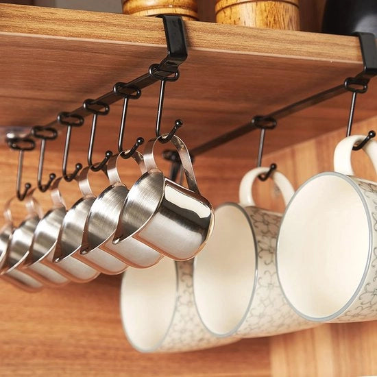 Ottomano Regolabile con 6 Ganci per Caffè sotto il Mobile da Cucina e Bar