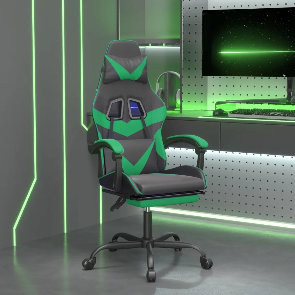 Sedia da Gaming con Poggiapiedi Nero e Verde in Similpelle 3143857