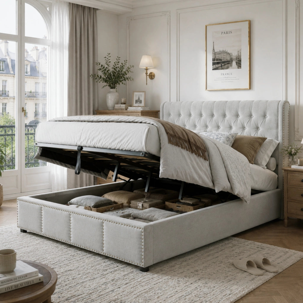 letto in lino grigio 140 x 190 cm