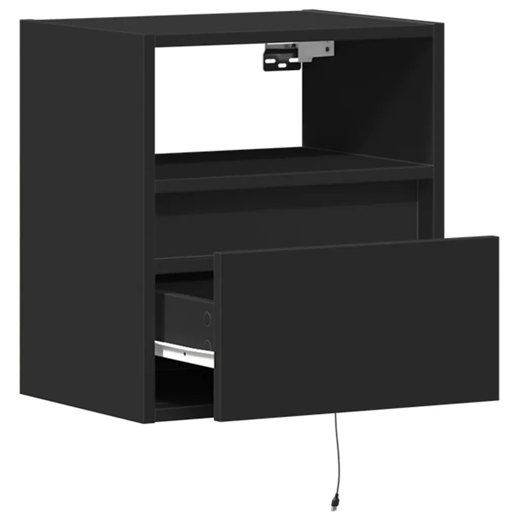 Set di 2 Comodini | Armadio da Notte | Mobiletto da notte a Parete con Luci LED Neri