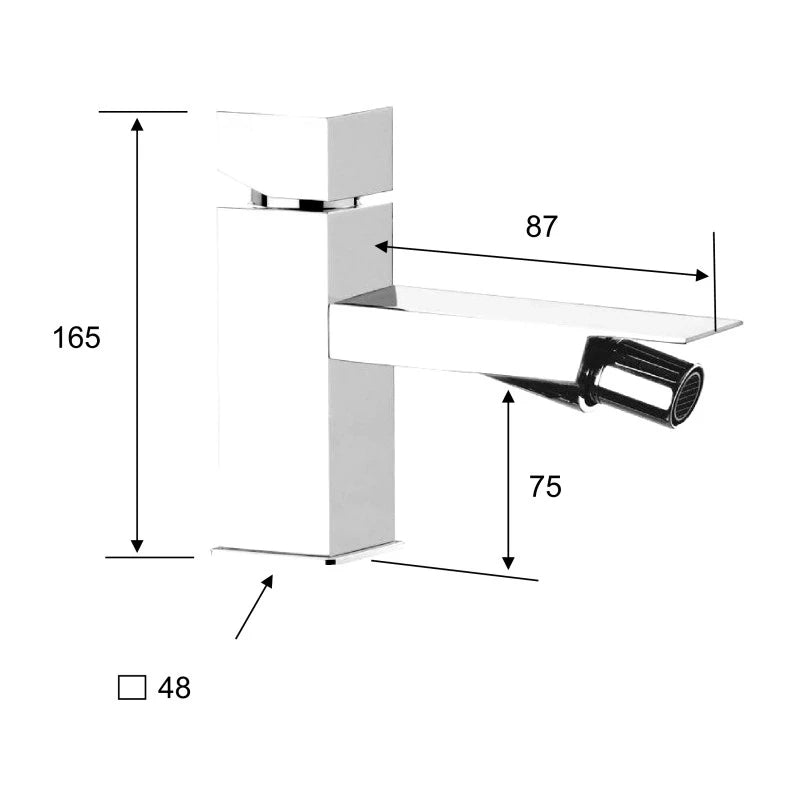 Miscelatore cube waterfall per bidet dotato di scarico