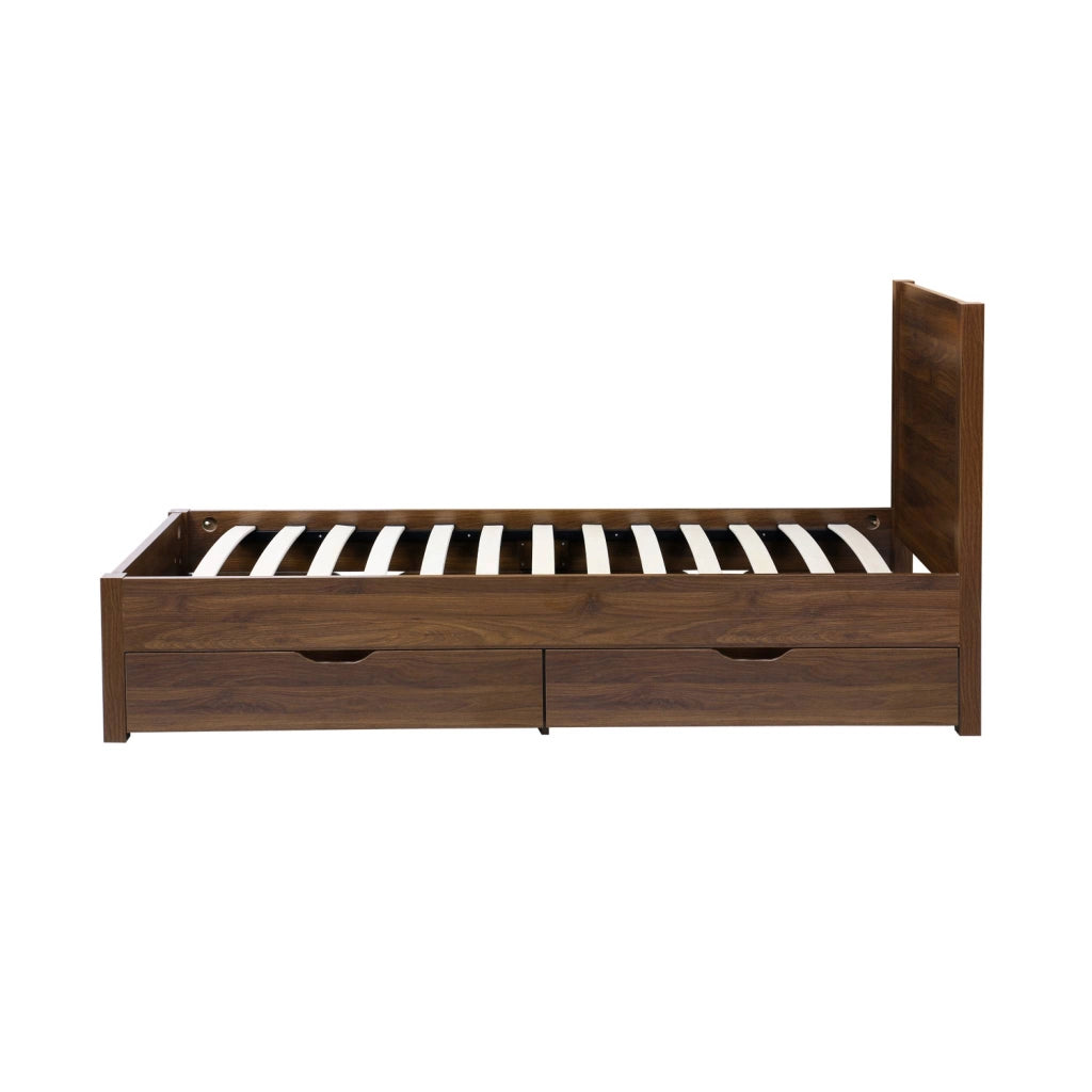 Letto con rete a doghe e testiera 90x190cm + 4 cassetti, noce