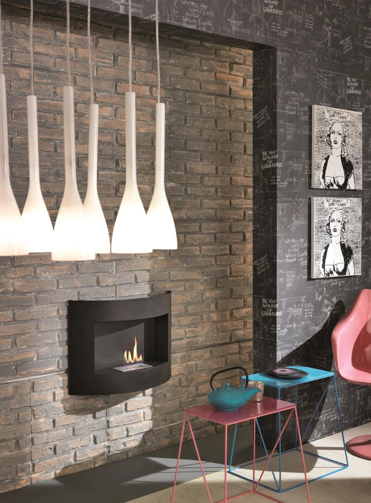 Redonda Biocamino da parete 63x15,5x45 cm in metallo nero con bruciatore in acciaio inox da 0,5 litri - Potenza termica di 1,5 Kw/h