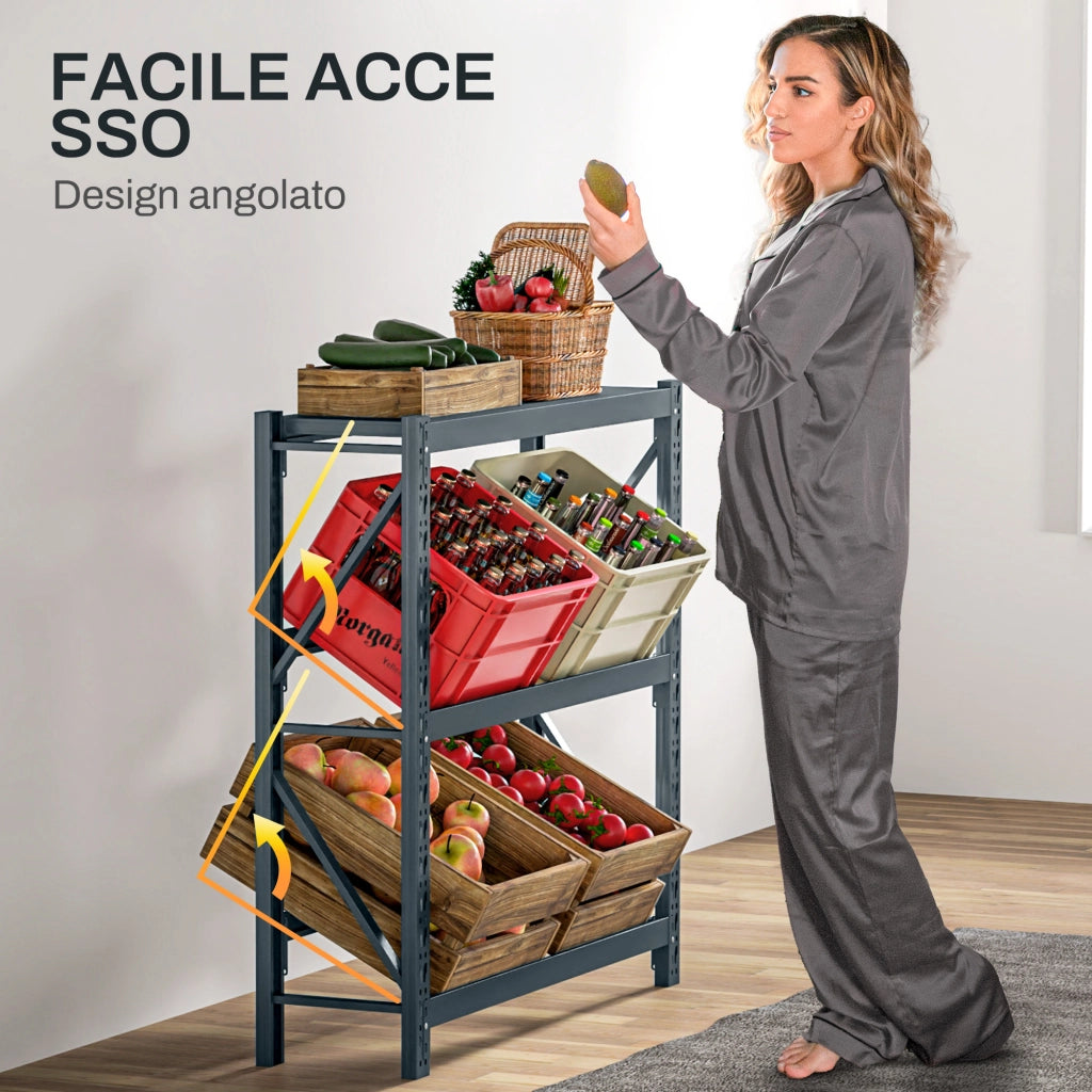 Scaffale per bevande 3 livelli ¨C Xylo ¨C 6 casse, ripiani regolabili, 110x30x110 cm, grigio