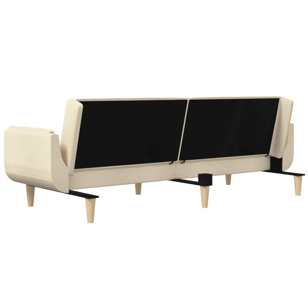 Divano Letto a 2 Posti con 2 Cuscini Crema in Tessuto 375872