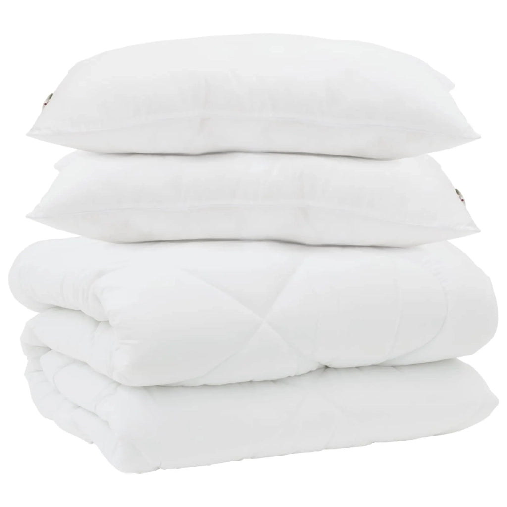 Piumone | Duvet con Cuscini 3 pz Bianco Microfibra e Piuma d'Oca