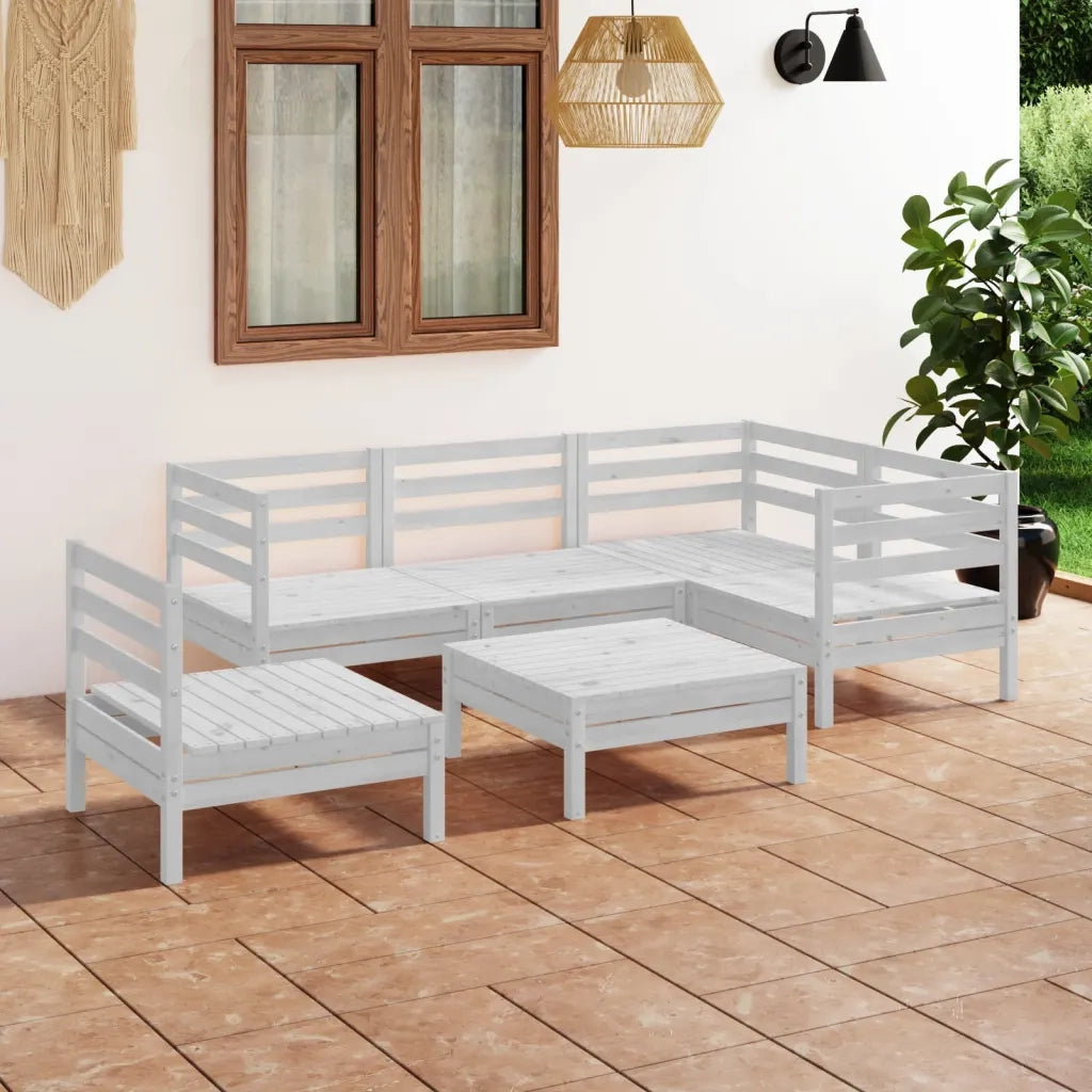Set Salotto da Giardino 6 pz | Set di Mobili da Esterno in Legno Massello di Pino Bianco