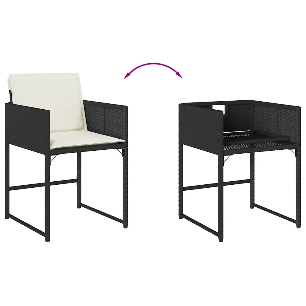 Set da Pranzo da Giardino 9 pz con Cuscini Nero in Polyrattan 3278090